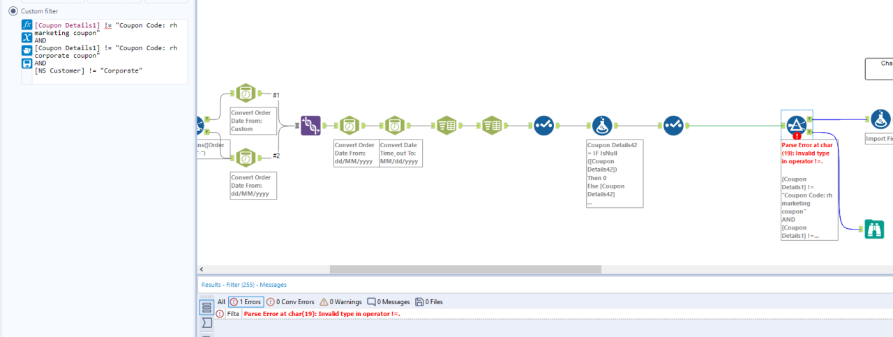 Invalid type in operator alteryx