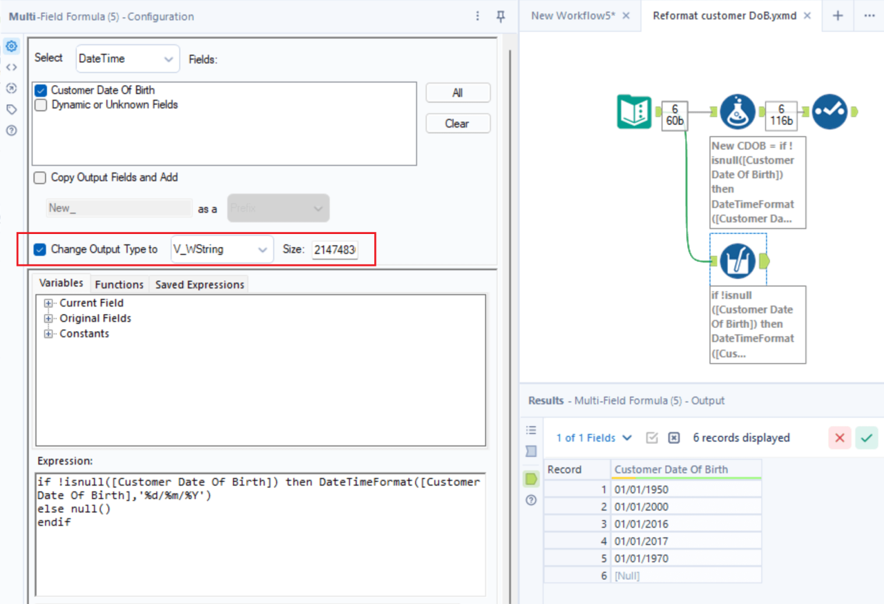 Invalid type in operator alteryx