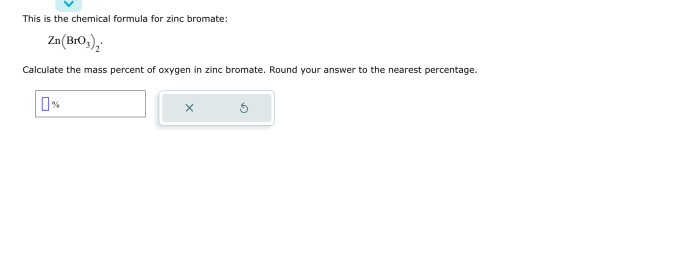 Bromate zinc percent mass ttom formulae chemical il solved transcribed text show bromine answer