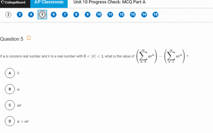 Unit 10 progress check mcq part a calc bc