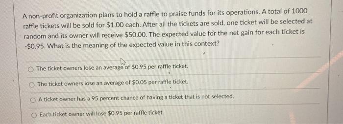 A non profit organization plans to hold a raffle